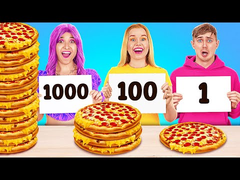 DESAFIO EXTREMO DE 1.000 CAMADAS DE ALIMENTOS || Prato Grande VS Médio VS Pequeno por 123 GO! FOOD