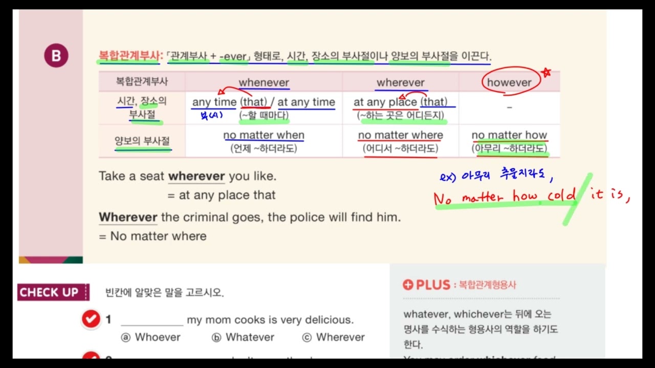 Ch 9-4B. 복합관계부사, 복합관계형용사 _Grammar Inside Level 3  (p.124)/ whenever / wherever / however / whichever