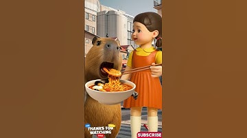 Spicy Seafood Ramen ASMR with Capybara and Squid Game Girl 🍜🐹👧#shorts #capybara #squidgame #noodles