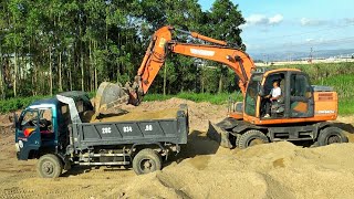 Máy Xúc Doosan Làm Việc, Xe Tải Ben TMT Chở Cát | Excavator Truck | TienTube TV