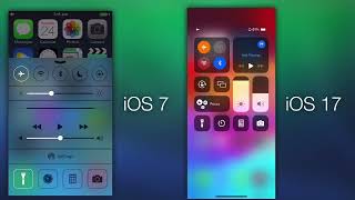 iOS 7 and iOS 17 system software all GUI icons bars text theme design with error screens evolution screenshot 3