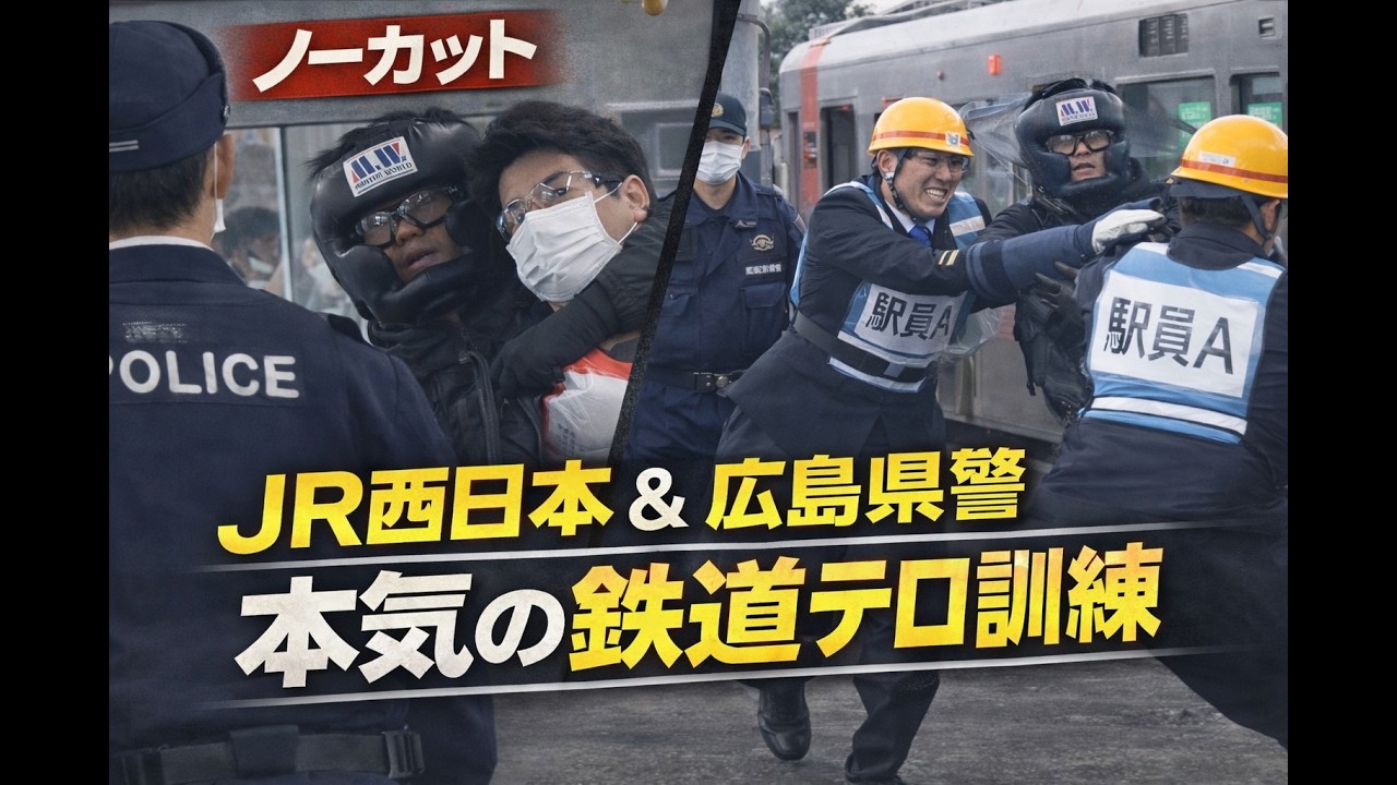 【ノーカット版】JR西日本が鉄道テロ対応訓練　走行中の列車内に“不審者”　刃物で乗客切りつけ人質をとった想定に県警・消防と対応　広島