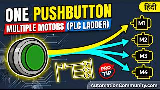 Ladder Logic Using One Push Button for Multiple Motors