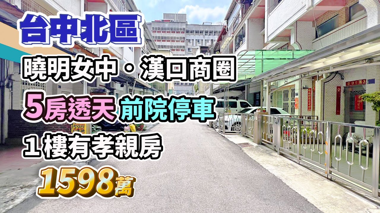 1598萬【台中北區】曉明女中．漢口商圈〡5房透天．前院停車〡1樓有孝親房〡活巷活路
