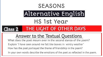 The Light of Other Days Questions and Answers | Class 2 | Alte. English | Class 11 | #downloadpdf