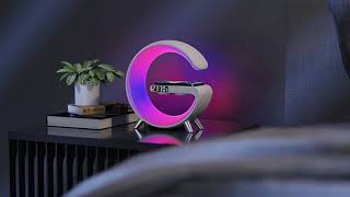 G shape smart led light, Bluetooth speaker, wireless charger, alarm clock, controlled by application