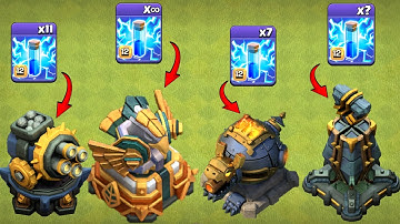 How many lightning spells need to destroy every max level defence on clash of clans