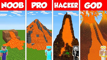 Minecraft Battle: NOOB vs PRO vs HACKER vs GOD: LAVA VOLCANO BASE HOUSE BUILD CHALLENGE / Animation