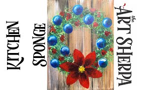 painting wreath paintings poinsettia holiday simple brushes sherpa easy acrylic beginners sponge tutorials technique tip