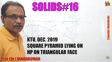 Projection of Solids -16, Square pyramid lying on HP on triangular face by Prof. Vinodkumar