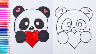 How to draw cute PANDA with heart | Easy drawings