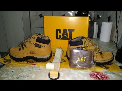 Bota Cat feminina Coturno Botinha Caterpillar de couro 9820 Nude Rosa  trabalho