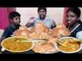 Indian special food poori with potato masala and chicken gravy eating challenge daddy and children