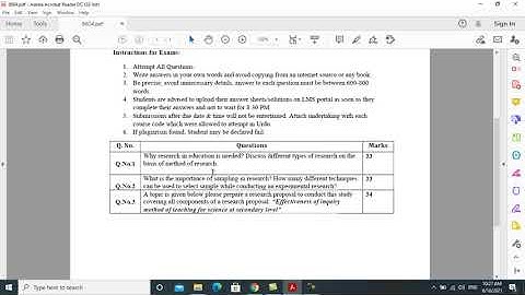 Research Methods In Education Professional 8604 Semester Terminal Exam Autumn 2020 BEd Graduation