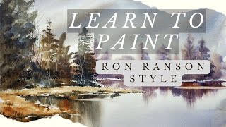 EASY WATERCOLOR FOR BEGINNERS fast & Loose Landscape painting HAKE BRUSH RON RANSON TECHNIQUE