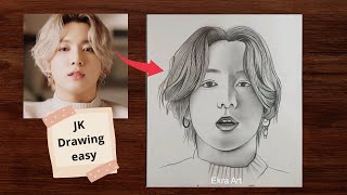 رسم BTS Jungkook بالقلم الرصاص - رسم خطوة بخطوة للمبتدئين l دروس الرسم