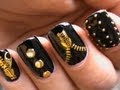 Garage Chic Biker Studded Nails Art Designs Zip Nail