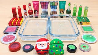 GREEN vs RED! Merry Christmas! Mixing Make up Eyeshadow into Clear Slime | Satisfying Slime #664