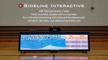 Clear LED scorers table with GamePresenter advertising and statboard hustle board