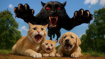 Mama Cat, Ginger Kitten & Abandoned Puppy Bullied by Dogs — Stray Kitten Becomes Puma to Save Them
