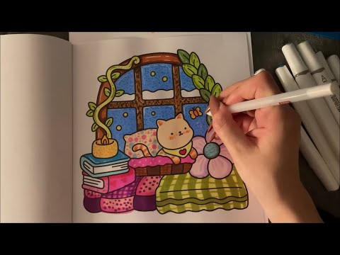 😴 ASMR  - 🖊️📕Painting with markers in my Coloring Book - Clicky Whispers