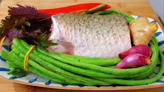 鯇魚紫蘇燜豆角 Braised Grass Carp and Purple Perilla with Beans