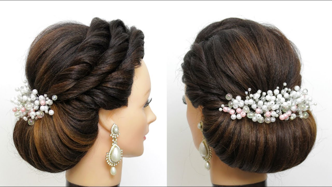 New Wedding Bun Hairstyle For Girls With Long Hair. Easy Bridal Updo ...