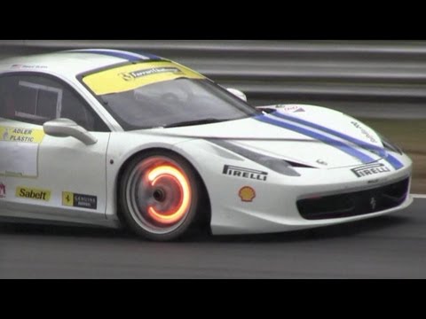 Ferrari 458 Challenge - Glowing Brakes & Full Throttle Acceleration LOUD SOUND!