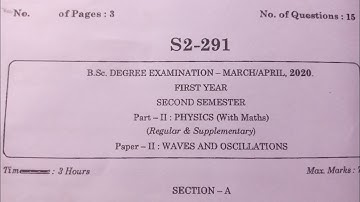 Physics | First year second semester | SK university 2020 question paper new