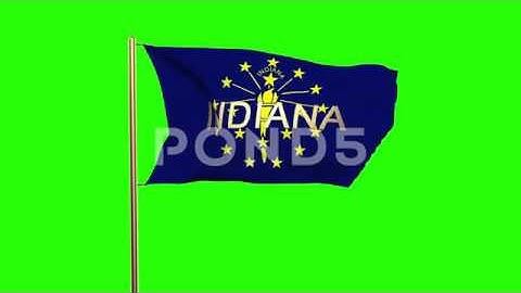 Indiana Flag With Title Waving In The Wind. Looping Sun Rises Style. Animation