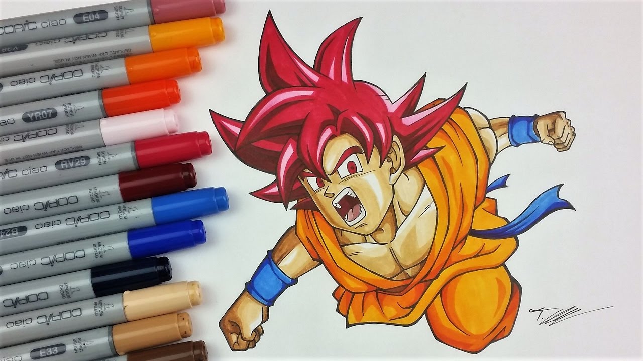 Drawing GOKU Super Saiyan GOD | TolgArt - YouTube