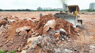 Massive! Expertise Operator with Power Bulldozer KOMATSU D58E Pushing Clearing Stone Big Landfill