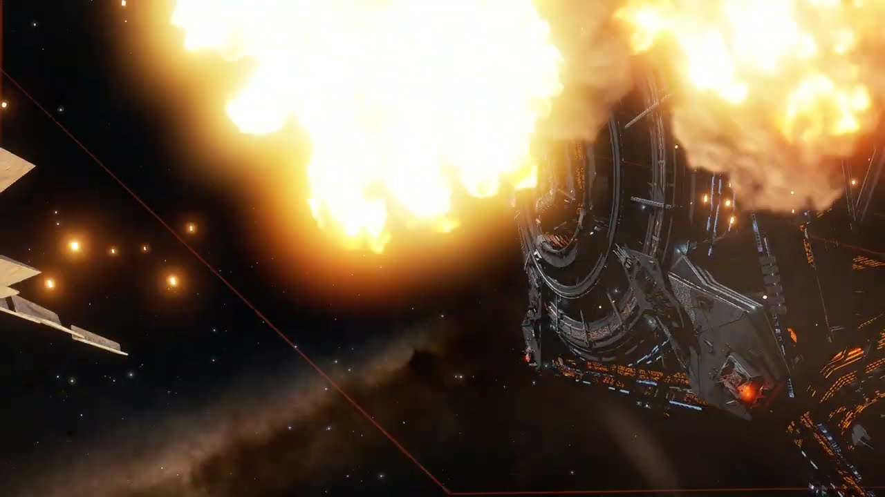 Elite Dangerous 2023 Thargoid aliens station attack from observers view.