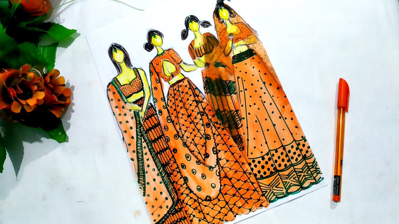 How to draw a traditional dress/Indian Fashion illustration/Indian