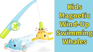 Baby Bath Toy, Kids Magnetic Fishing Pool Toys Game, Wind-Up Swimming Whales.