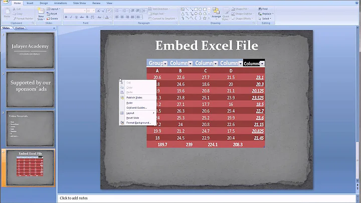 PowerPoint - embed Excel     spreadsheet into Slides