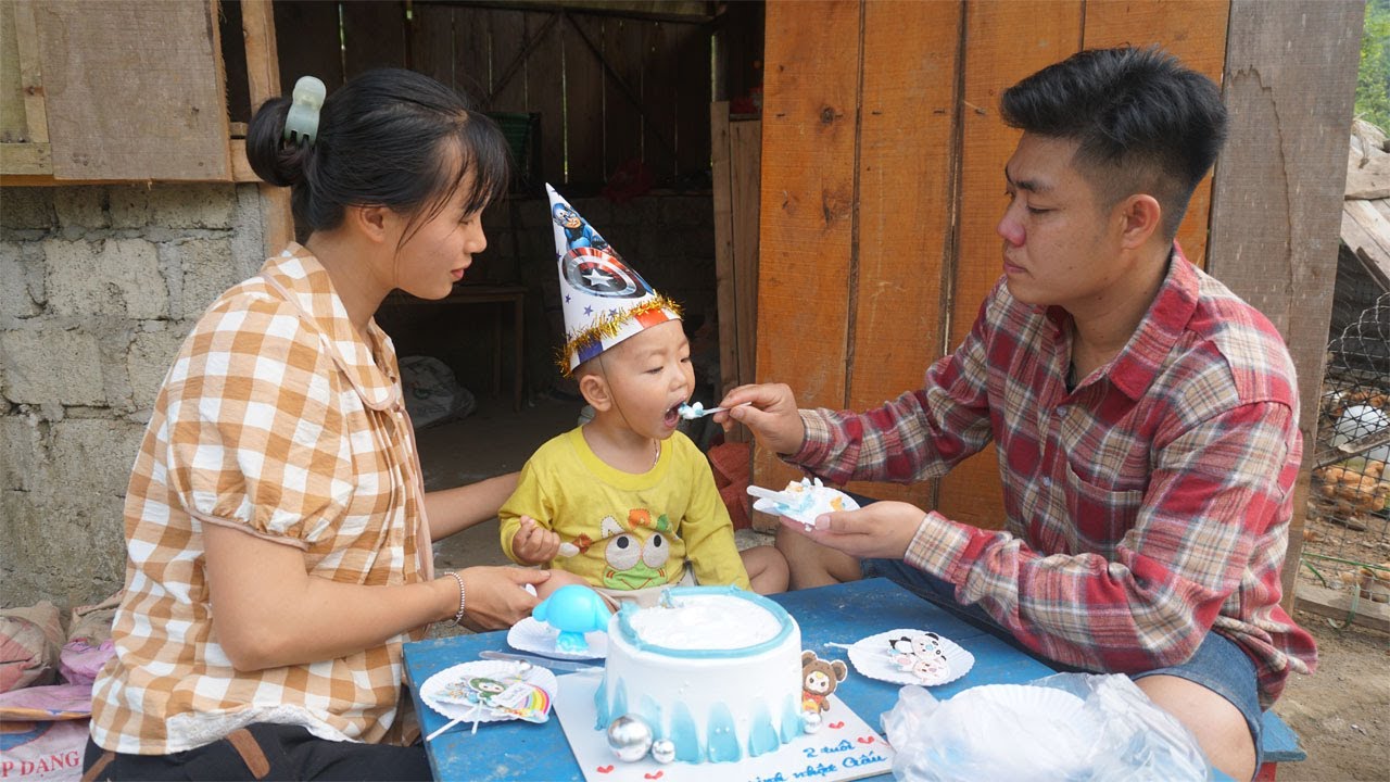 Son's happy birthday and cake / Single mother sick, kind young man finds herbal medicine to drink