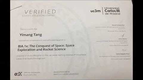 Completion of online course "The Conquest of Space: Space Exploration and Rocket Science "