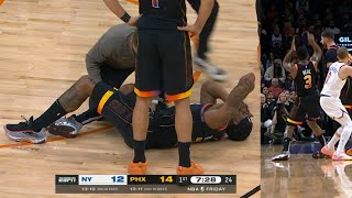 Bradley Beal in serious pain after bad ankle injury and goes to locker room vs Knicks Resimi