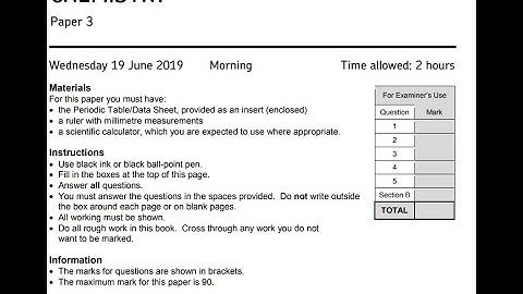 AQA A LEVEL CHEMISTRY 2019 PAPER 3 PAST PAPER QUESTIONS(NOT INLCUDING MULTIPLE CHOICE QUESTIONS)