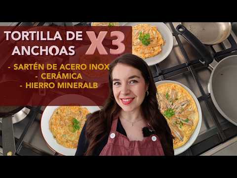 Tortilla de anchoas o boquerones en 3 sartenes distintas