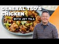 Jet tilas general tsos chicken  in the kitchen with jet tila  food network