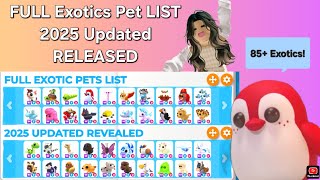 [FULL] Exotics Pet LIST of 2025 REVEALED! (86 Exotics!) | *Voice Reveal* | Roblox Adopt Me
