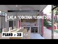 DiSEÑO DE SALA COMEDOR Y COCINA juntos