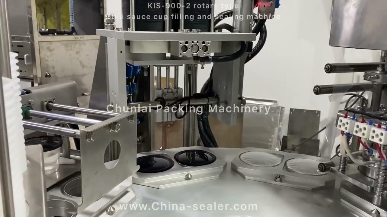 KIS9002 rotary type chili sauce cup filling sealing machine YouTube