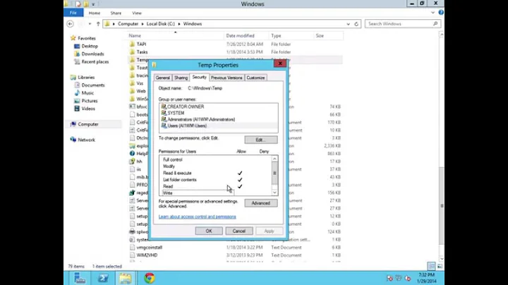 How to set read/write permissions of Temp folder on Windows IIS