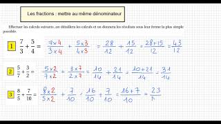 Les fractions - Mettre au même dénominateur - Exercice 1