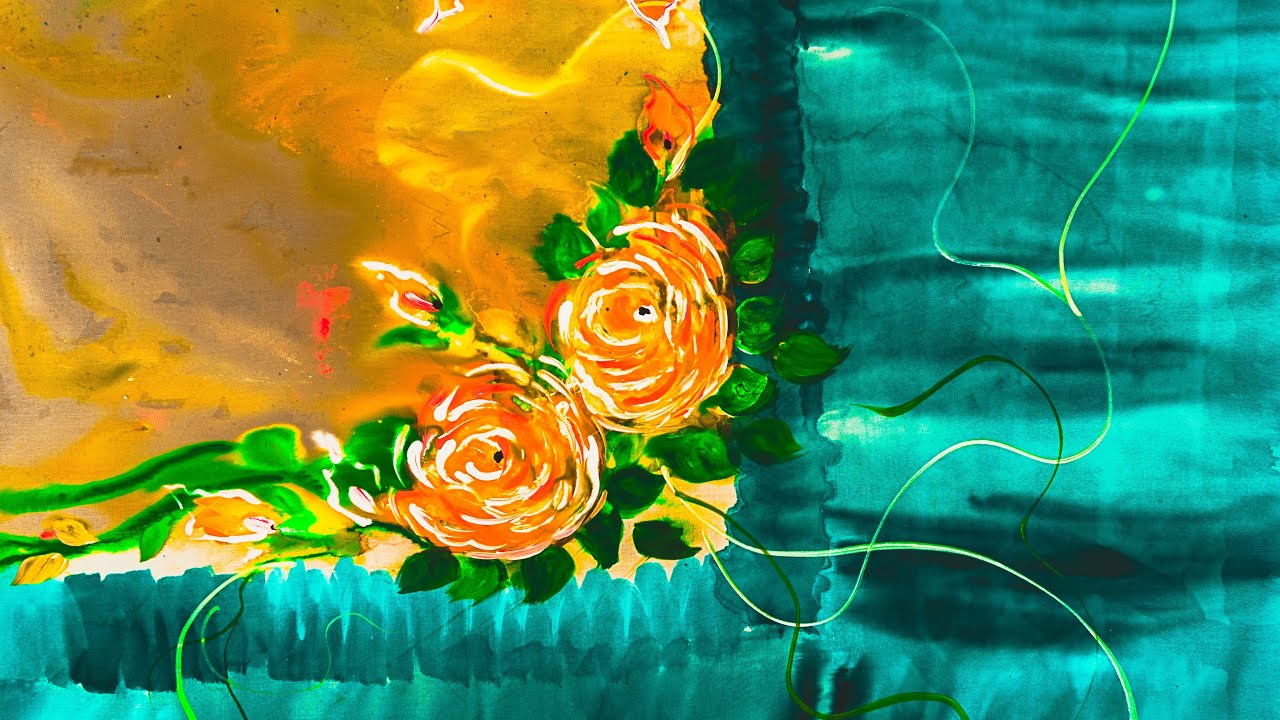 Making of Orange and Teal Dupatta | Hand Painting | Fabric Painting | Cinematic |