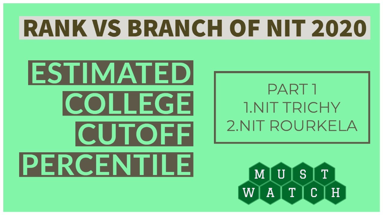 JEE MAINS 2020 NIT CUTOFF BRANCHWISE | MINIMUM  PERCENTILE REQUIRED FOR NIT TRICHY & ROURKELA 2020