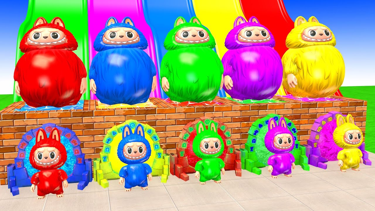 Long Slide Game With Labubu Zimomo Mokoko Pato Pippo Bayby Three 3d Animal Game Funny 3d Animals
